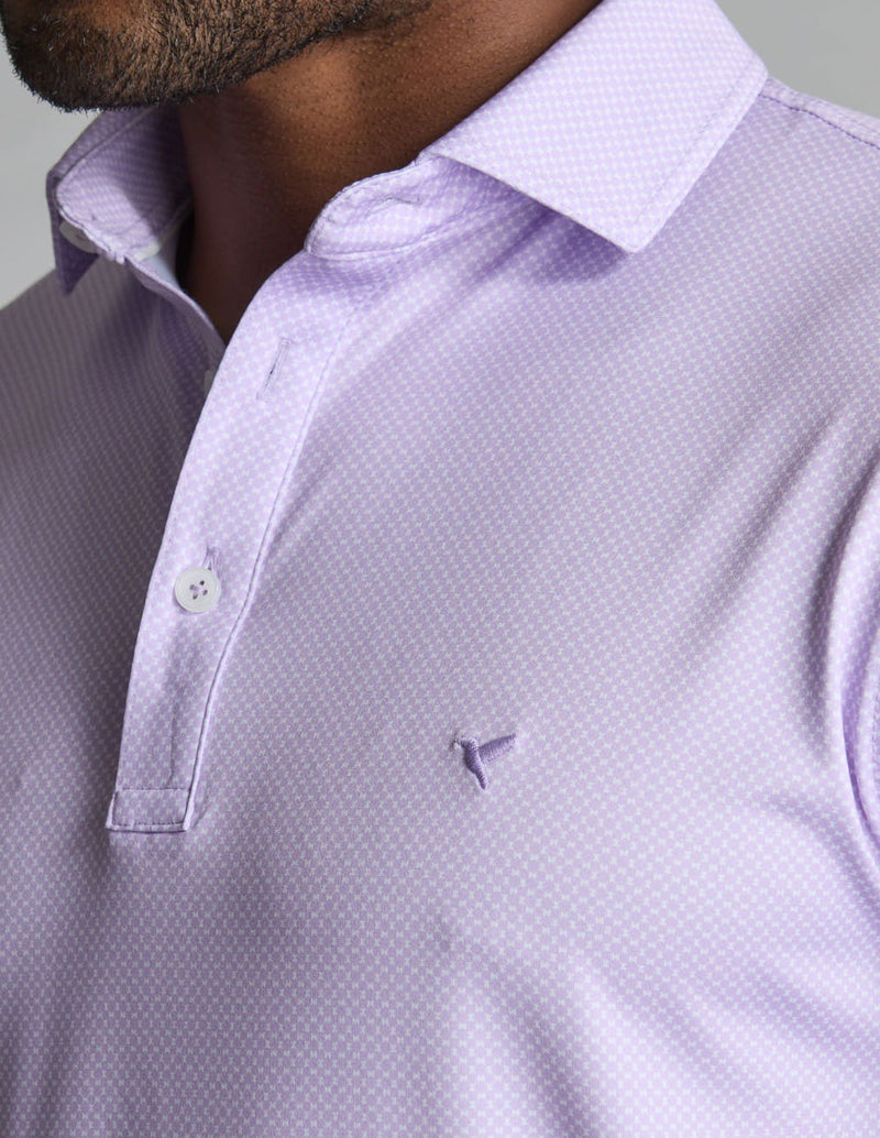 NoFlop Golf Polo - Purple &amp; White Bowtie (Mulligan's Island)