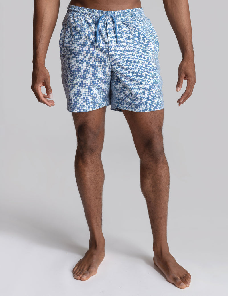 Swim Shorts - Delphi Grid Blue (The Aegean Ease)