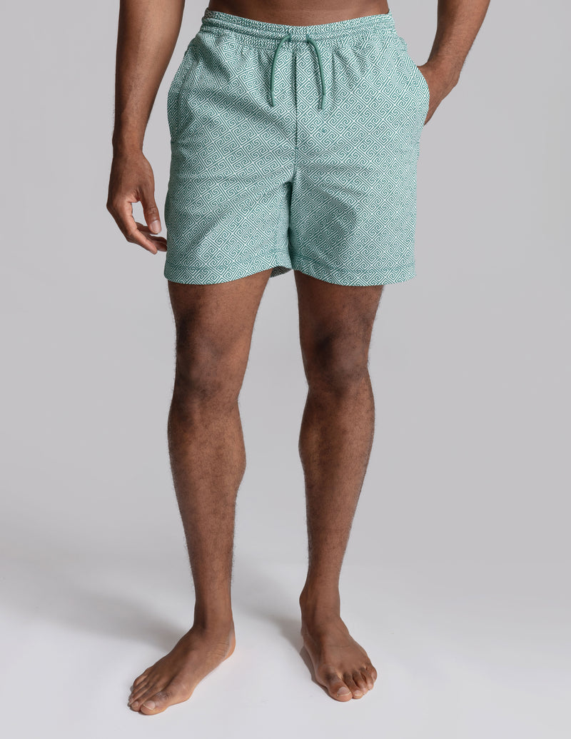 Swim Shorts - Delphi Grid Green (The Ibiza Ease)