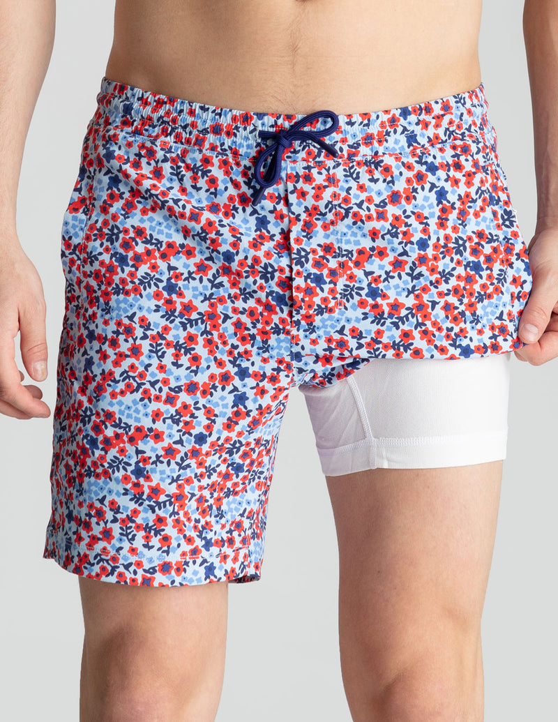 Swim Shorts - Red &amp; Blue Trustaflowers (Yachtstock '77)
