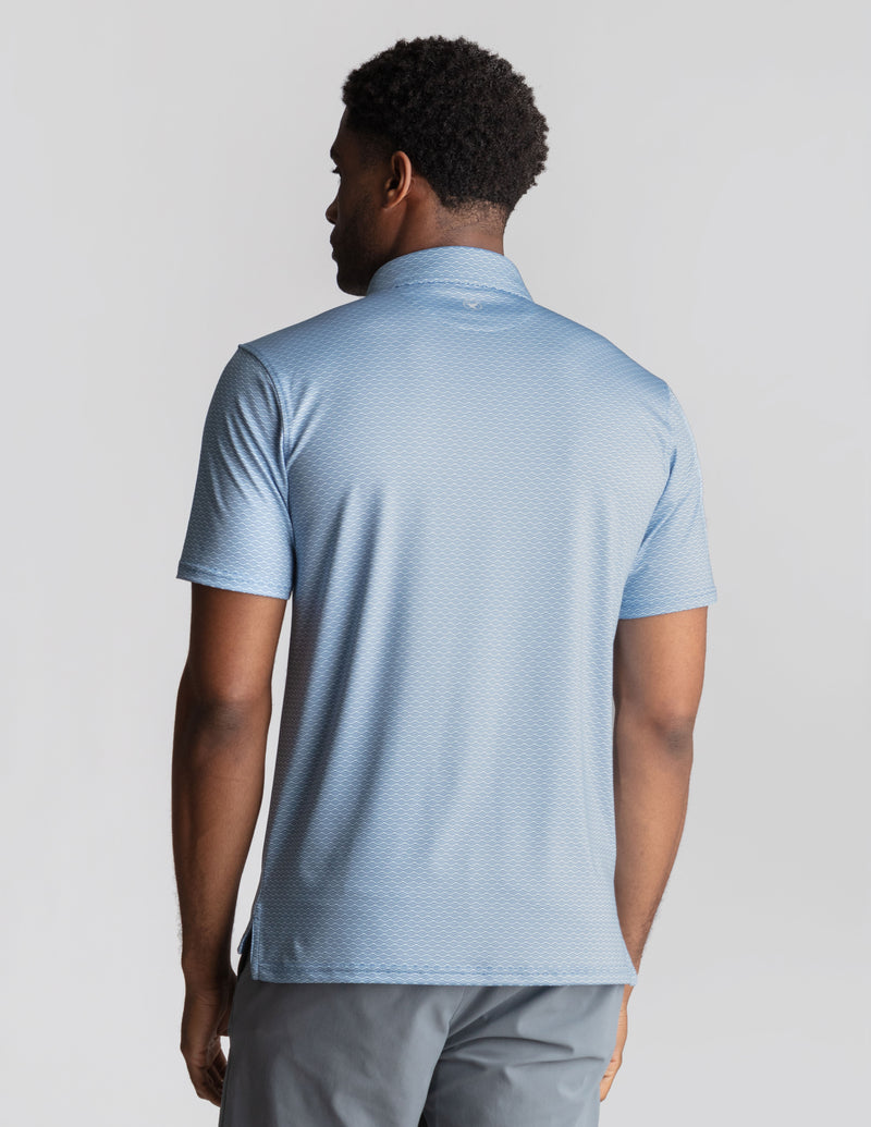 NoFlop Golf Polo - Link Swell Blue (The Cart Barn Celebrity)
