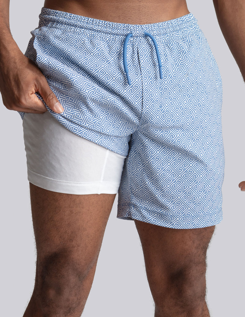 Swim Shorts - Delphi Grid Blue (The Aegean Ease)