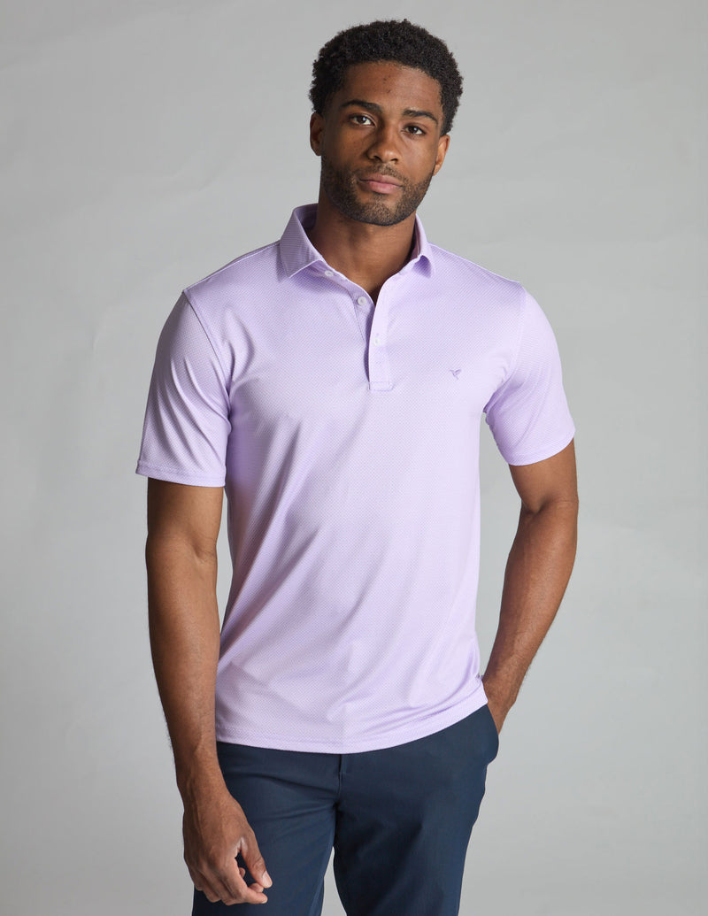 NoFlop Golf Polo - Purple &amp; White Bowtie (Mulligan's Island)
