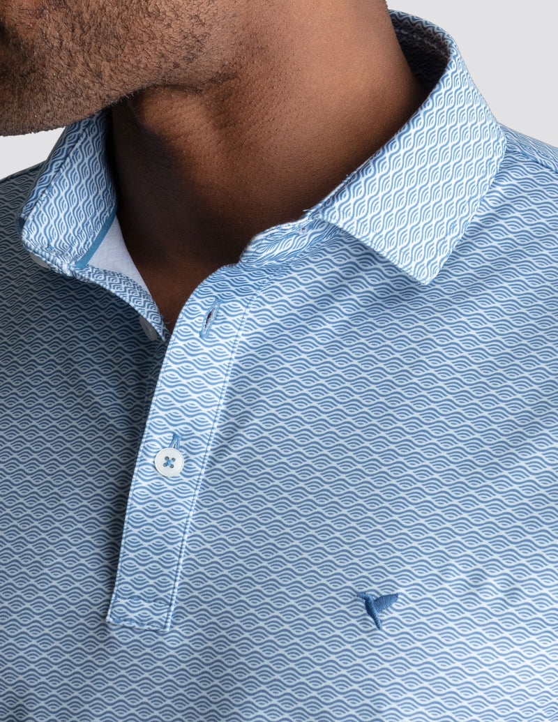 NoFlop Golf Polo - Link Swell Blue (The Cart Barn Celebrity)